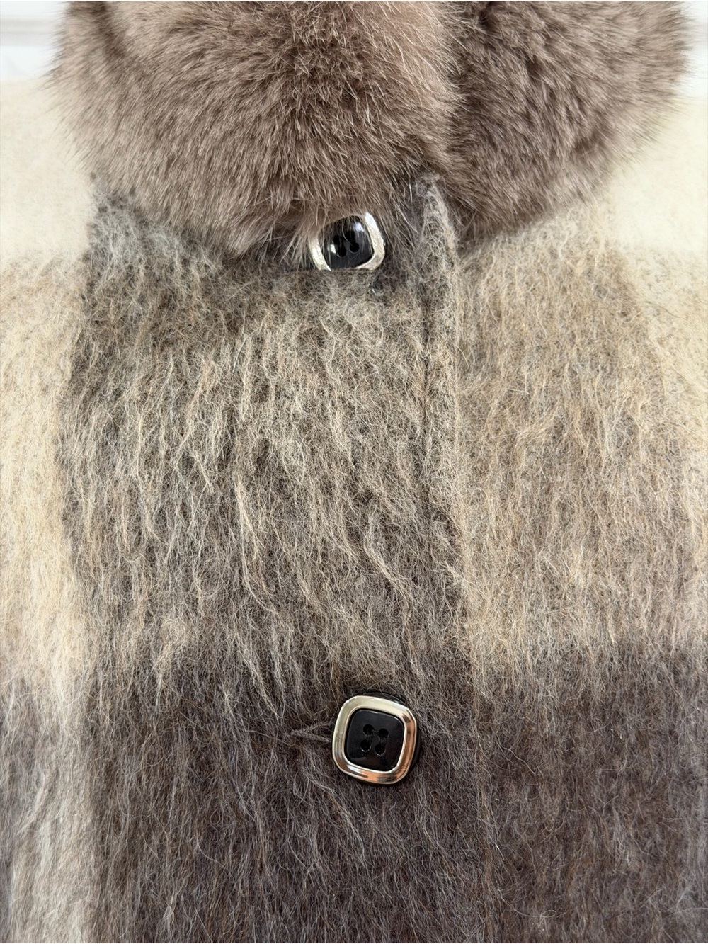 Women's Plaid  Fur Cape Coat in Brown and Cream - Picture 4 of 8